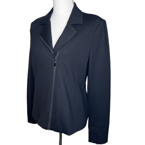 Grace Elements Black Zip Up Jacket Size 10 Zip Cuffs Neutral Fitted Classic Moto - Picture 3 of 14